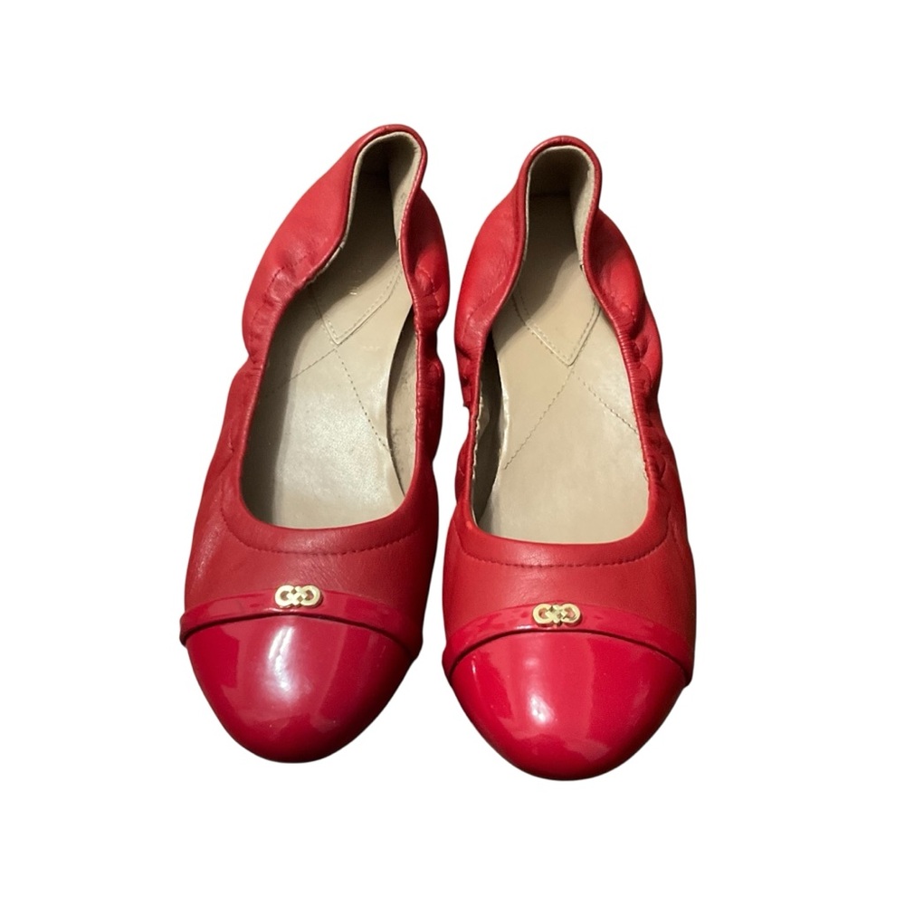 Cole Haan Red Leather Cap-Toe Ballet Flats